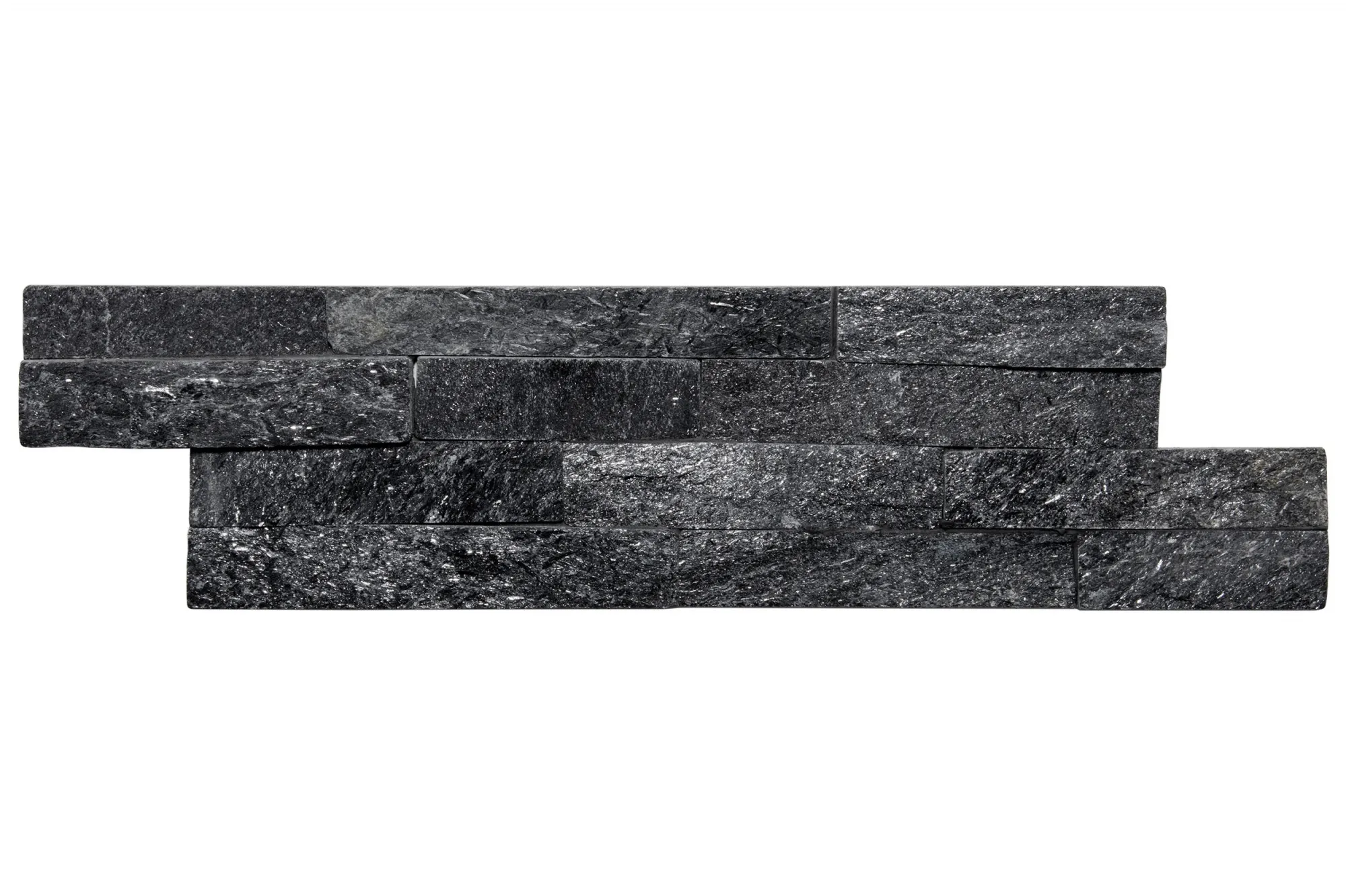 Kamień naturalny elewacyjny QUARTZ BLACK 10X35 czarny - ułożony na ścianie widok z góry