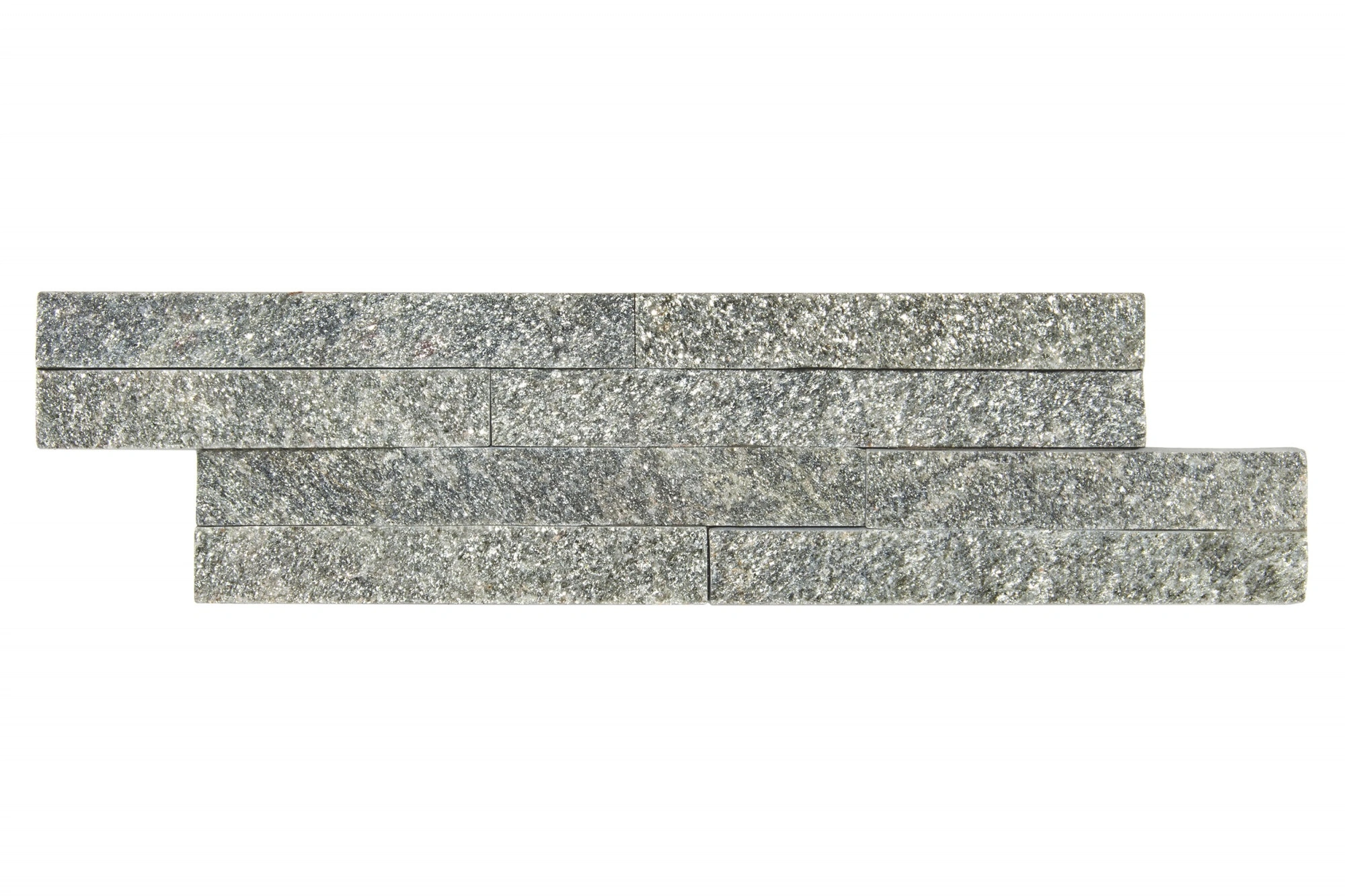 Kamień naturalny elewacyjny QUARTZ GREEN 10X35 zielony - ułożony na ścianie widok z góry