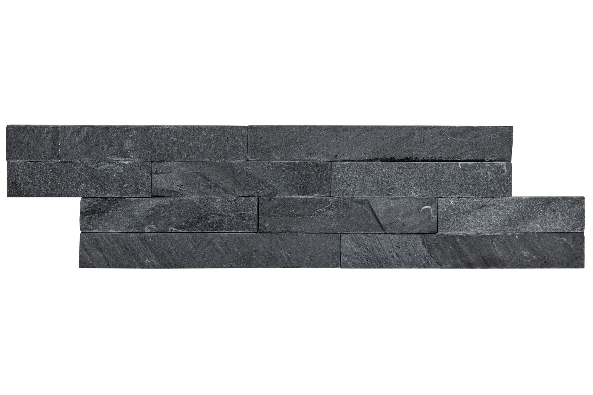 Kamień naturalny elewacyjny SLATE BLACK 10X35 łupek - ułożenie na ścianie widok na wprost
